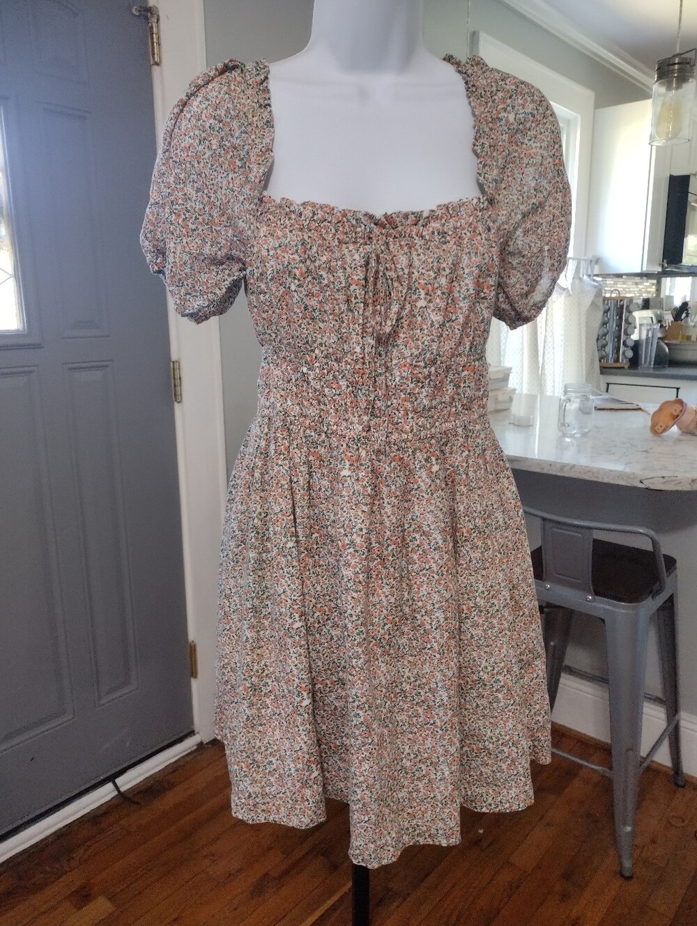 bp Floral Smocked Mini Dress in Cream and Pink